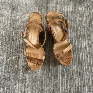 NWOT strappy cork wedge in neutral minimalist earthy material